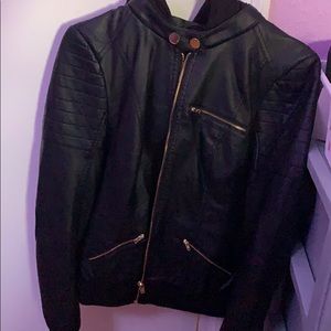 Black Leather Jacket with hood